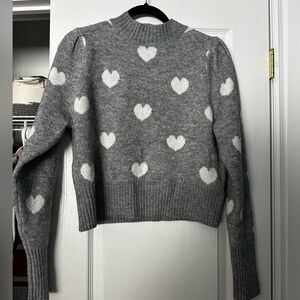 Lush Gray Crewneck Sweater with White Heart Motif